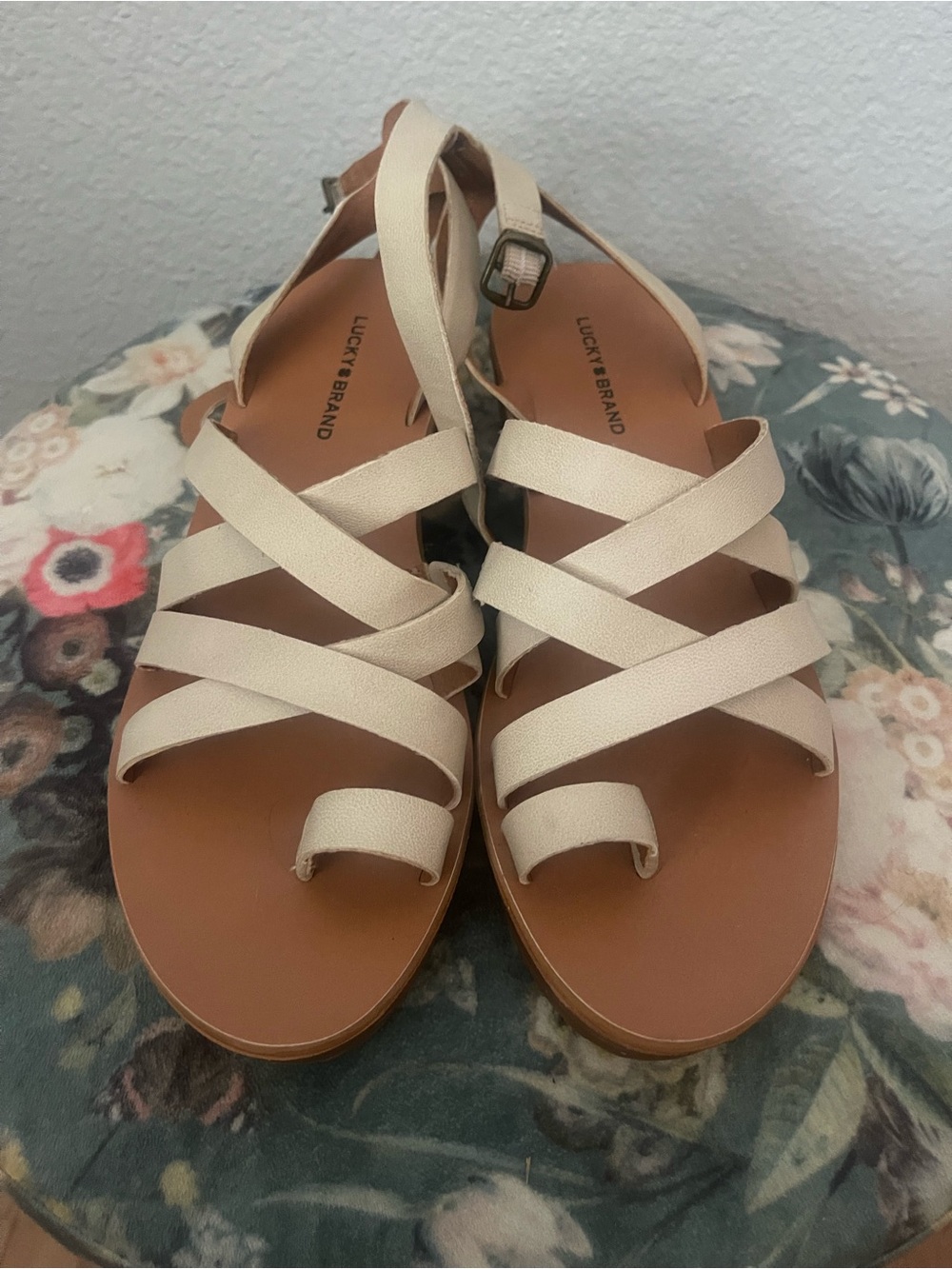 Lucky Brand Beige Strappy Flat Sandals
